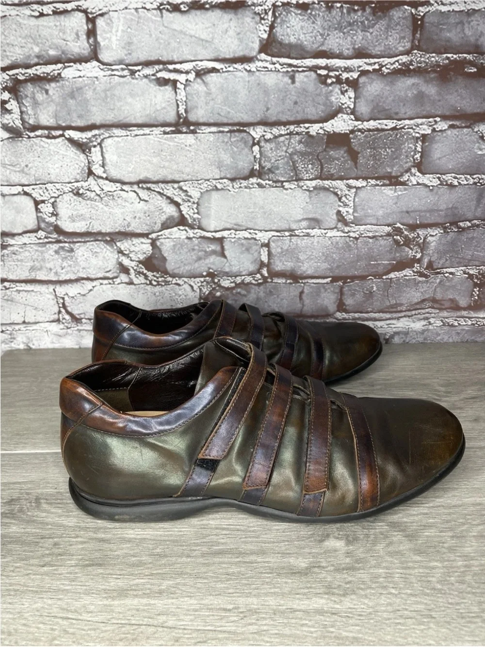 Bruno Verri Brown Leather Metallic Triple Strap Driving Loafer Shoes Men 42EU